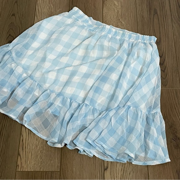 Toby Heart Ginger | blue and‎ white gingham tiered ruffle mini skirt - Picture 6 of 9